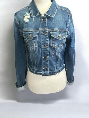 Maurices Blue Distressed Jean Jacket Size Small Excellent Condition